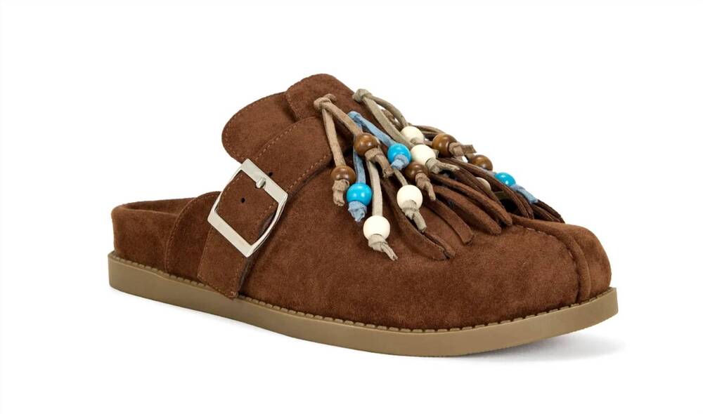 NEW AZALEA WANG women's abeille tassel beaded clogs in brown